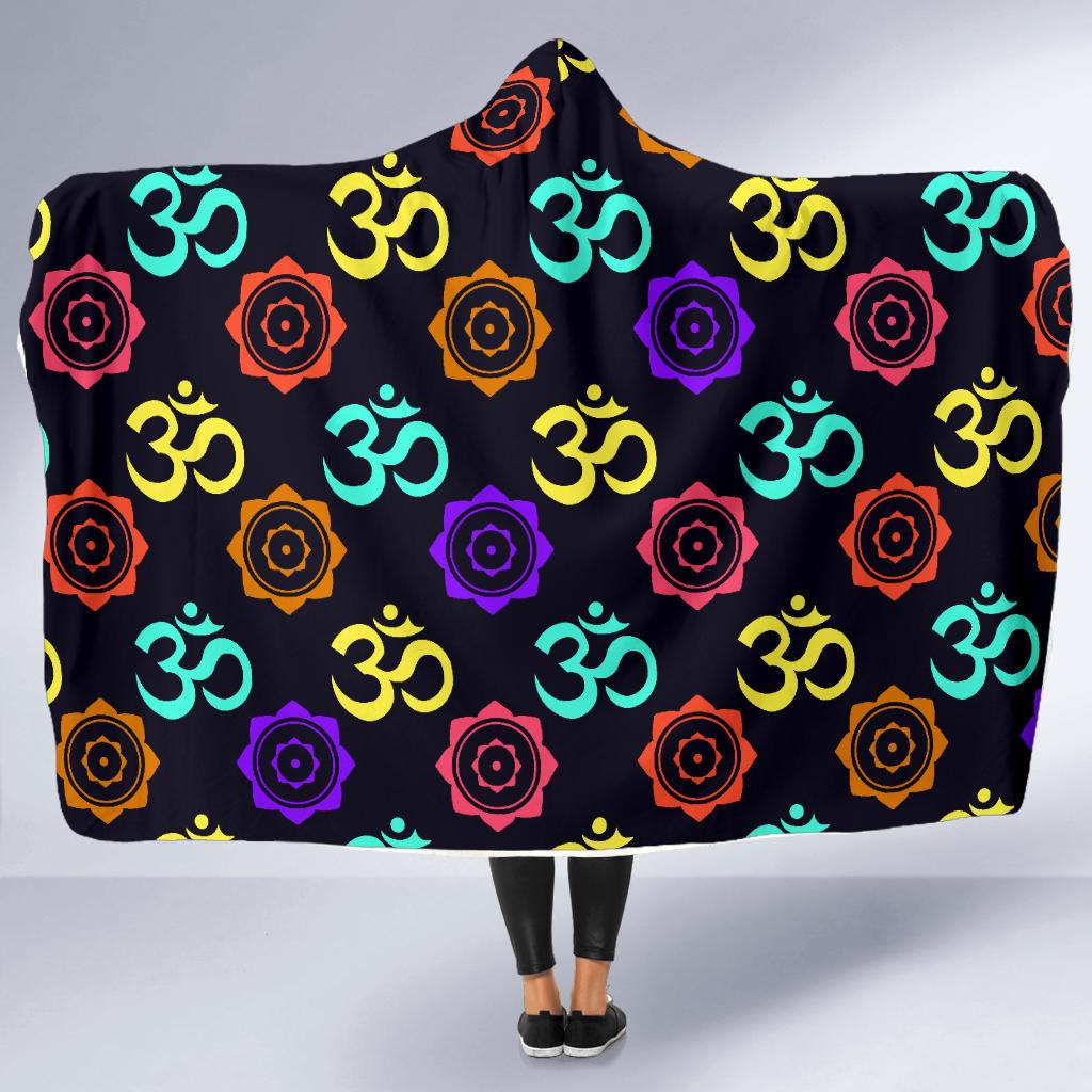 Chakra OM Print Pattern Hooded Blanket-JTAMIGO.COM