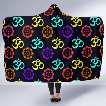 Chakra OM Print Pattern Hooded Blanket-JTAMIGO.COM