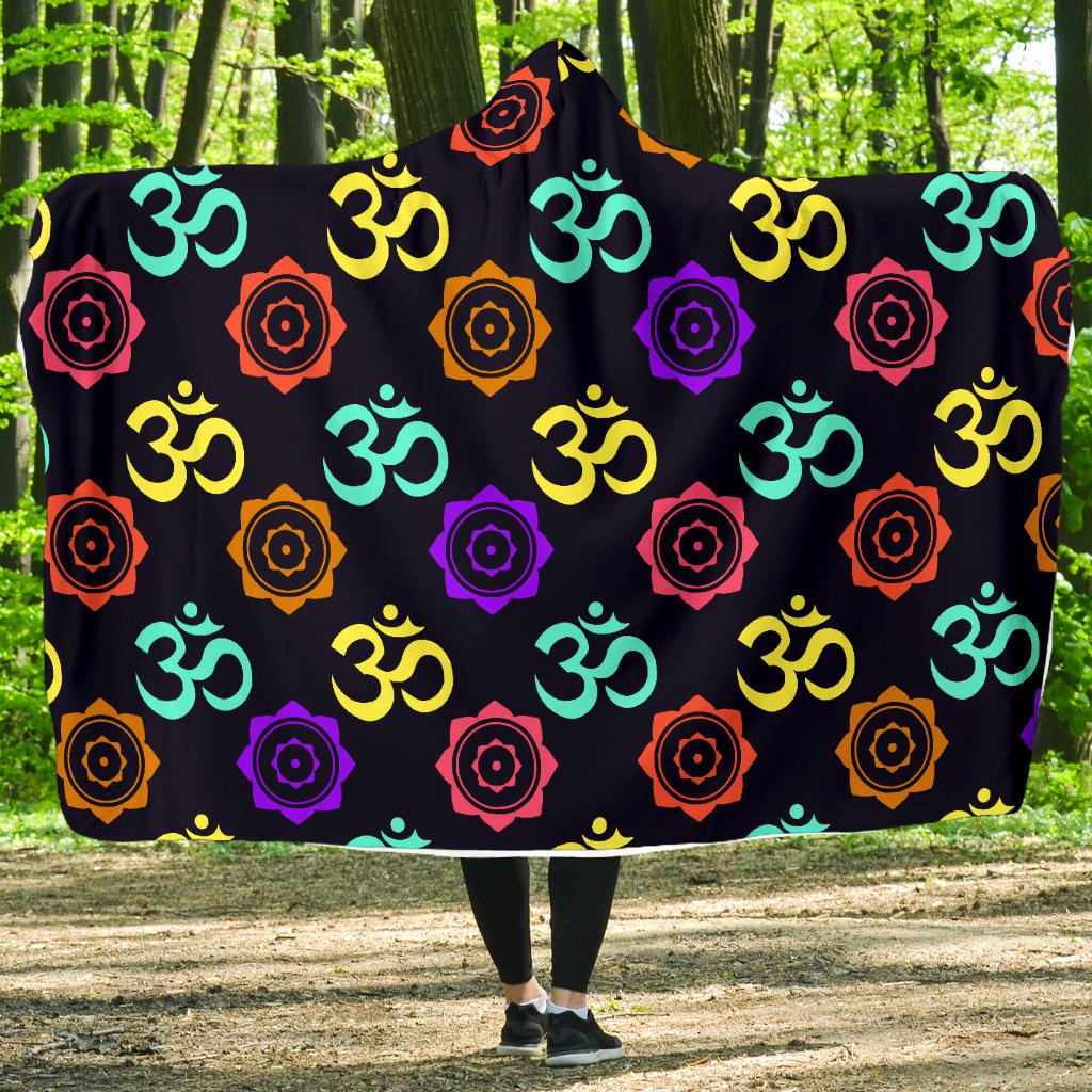 Chakra OM Print Pattern Hooded Blanket-JTAMIGO.COM