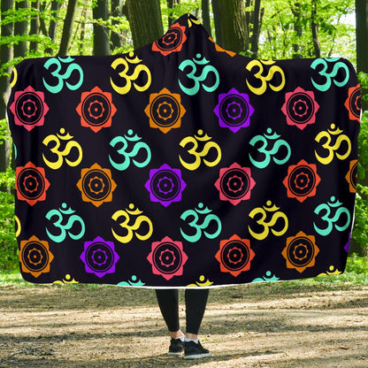 Chakra OM Print Pattern Hooded Blanket-JTAMIGO.COM