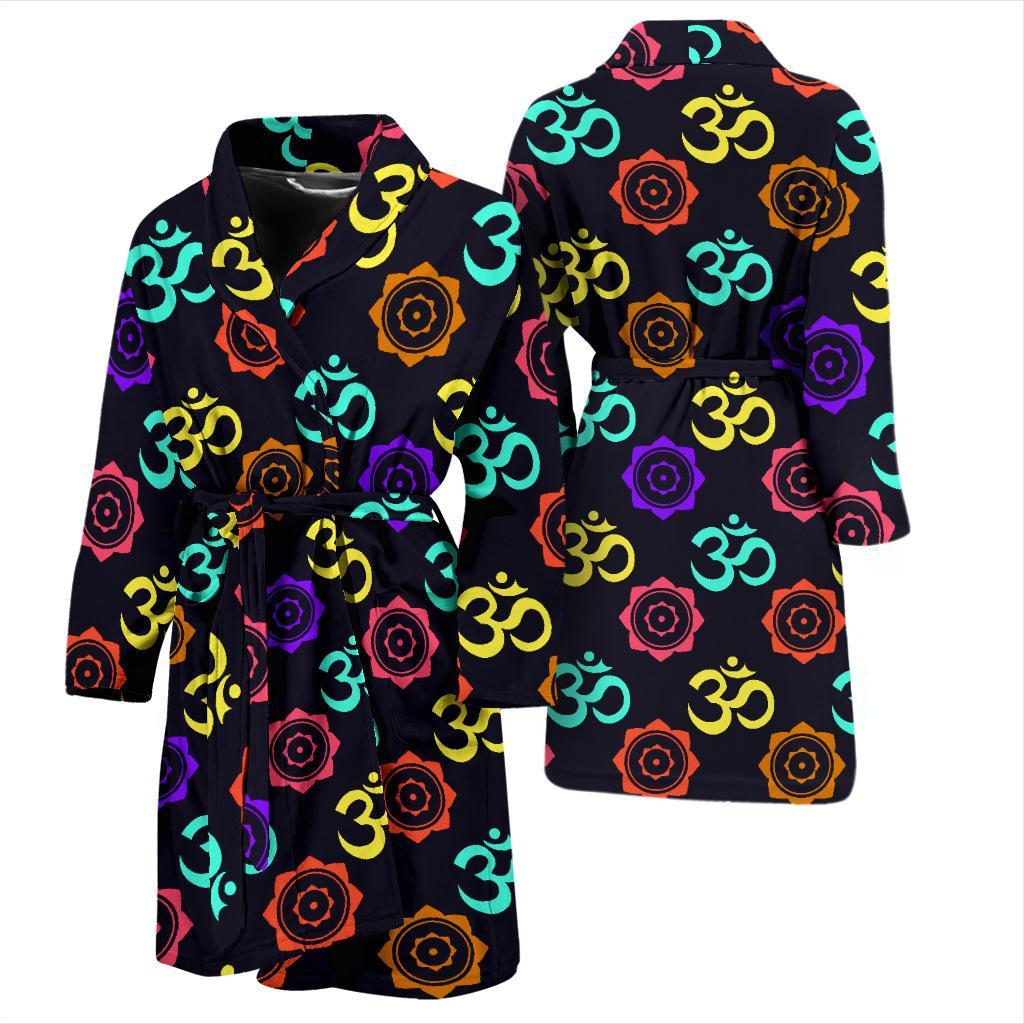 Chakra OM Print Pattern Men Bath Robe-JTAMIGO.COM
