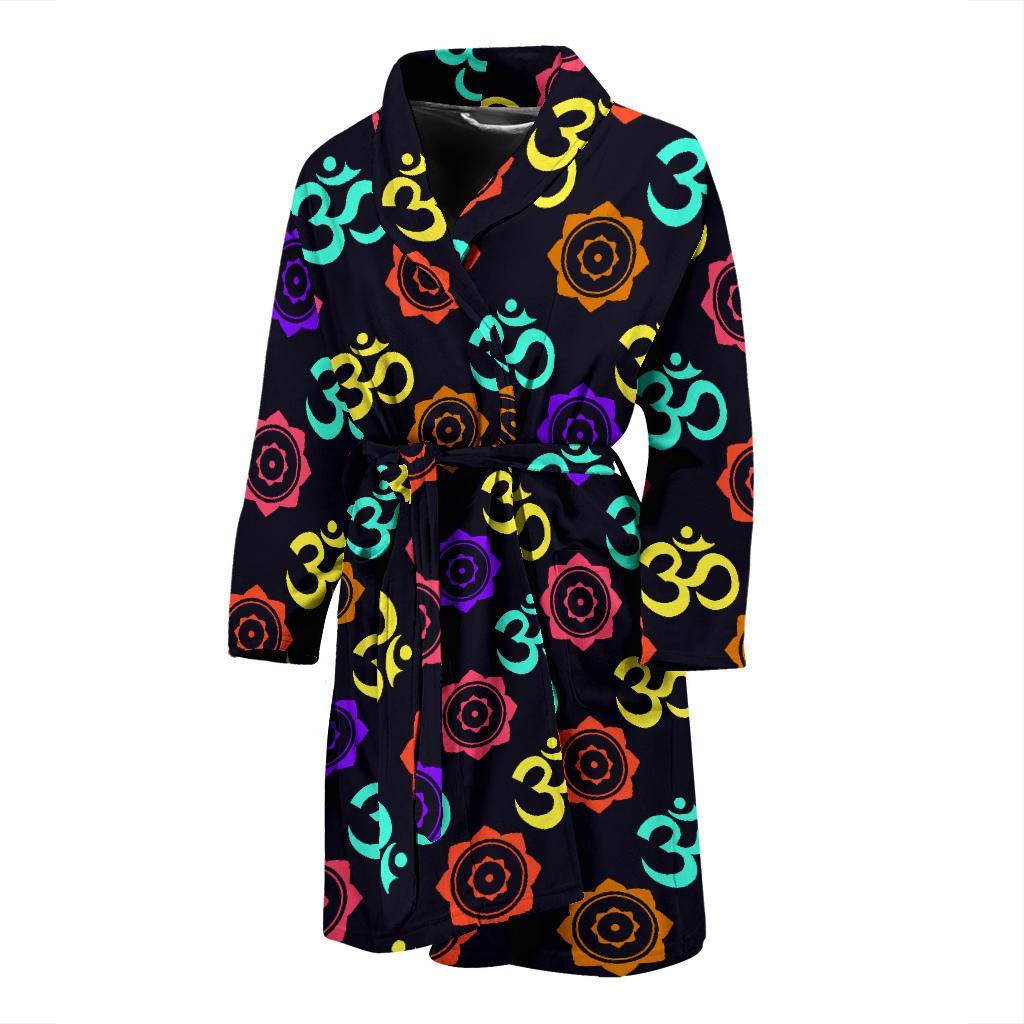 Chakra OM Print Pattern Men Bath Robe-JTAMIGO.COM