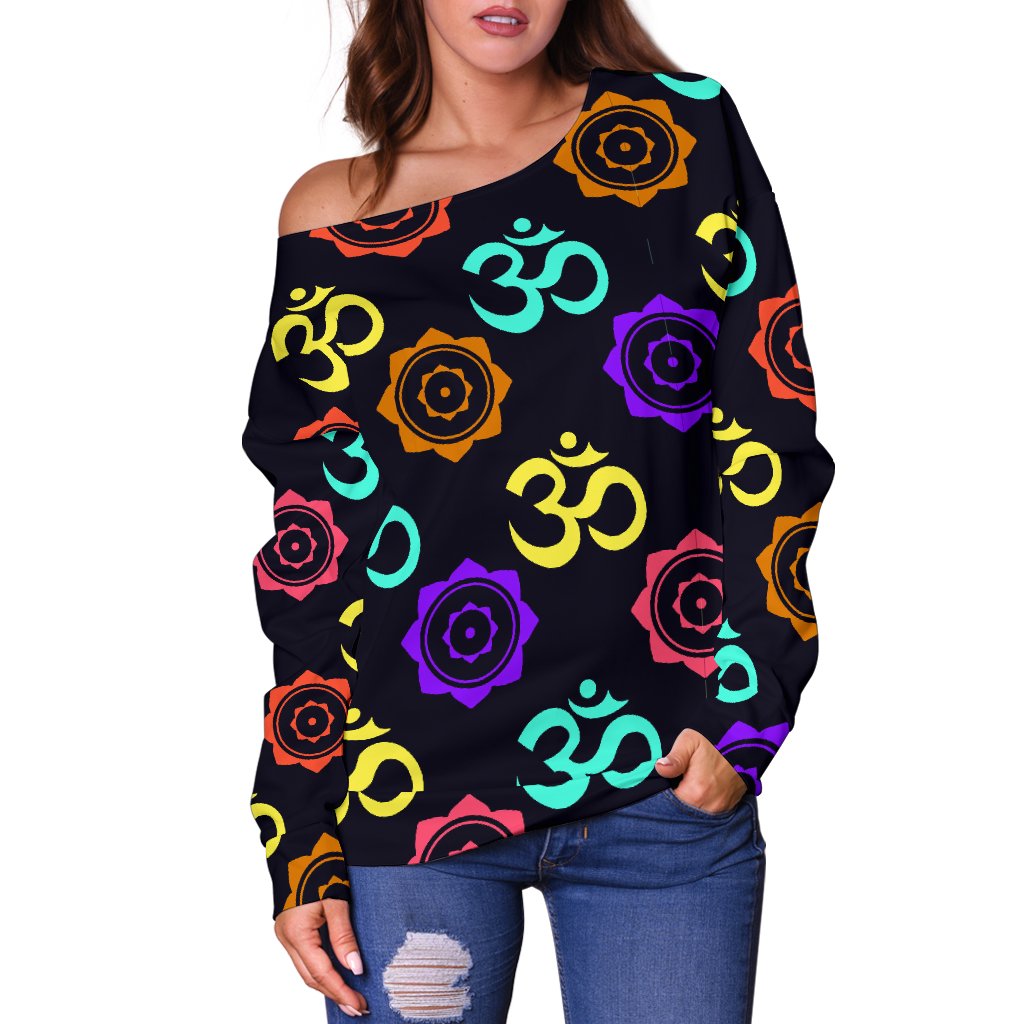 Chakra OM Print Pattern Off Shoulder Sweatshirt