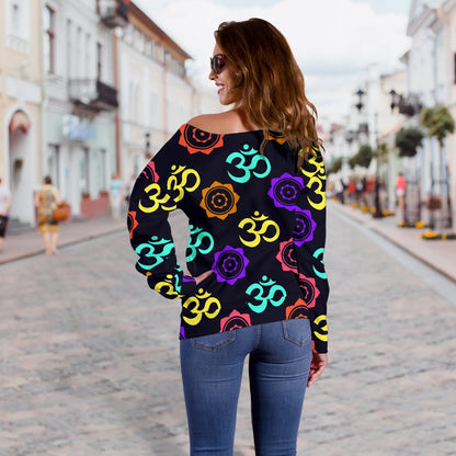 Chakra OM Print Pattern Off Shoulder Sweatshirt