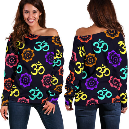 Chakra OM Print Pattern Off Shoulder Sweatshirt