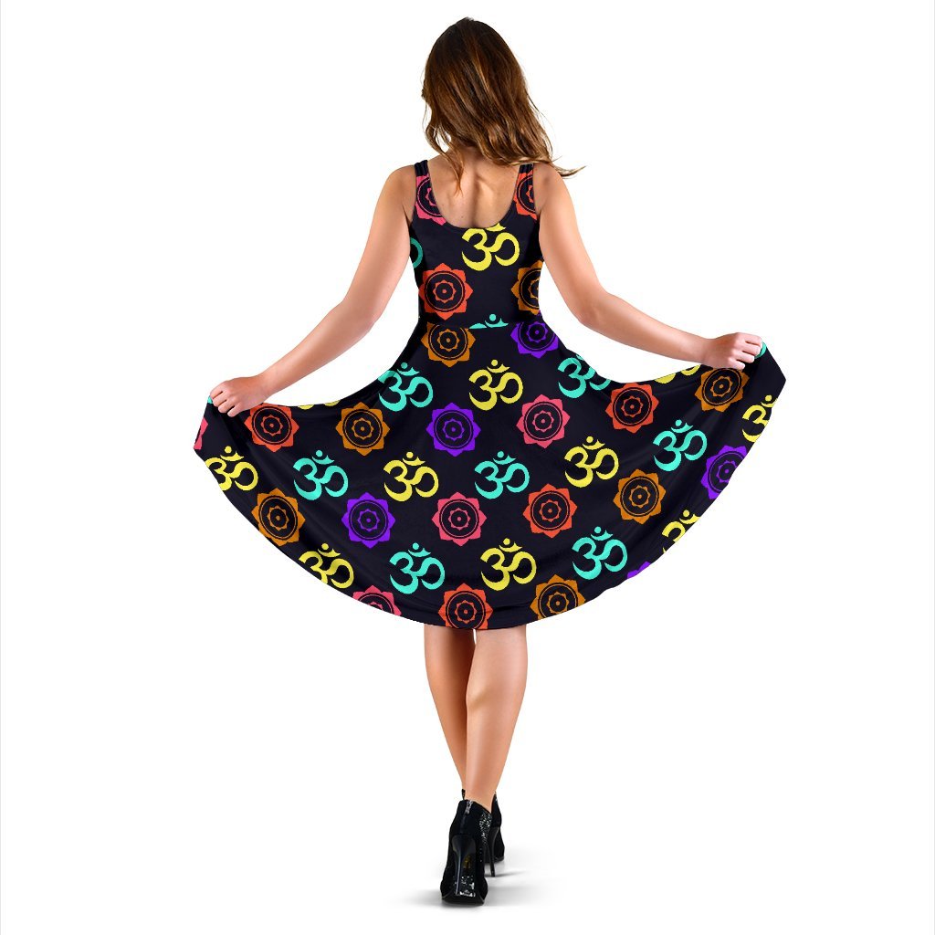 Chakra OM Print Pattern Sleeveless Dress