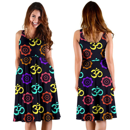 Chakra OM Print Pattern Sleeveless Dress