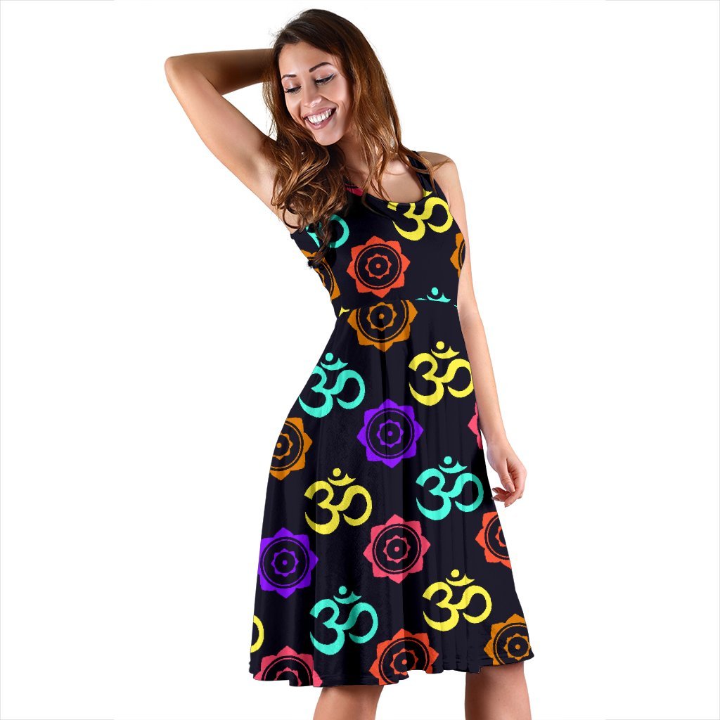 Chakra OM Print Pattern Sleeveless Dress