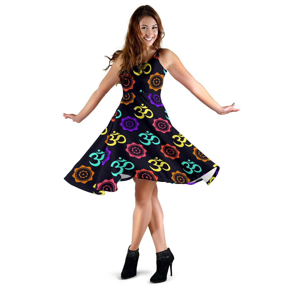 Chakra OM Print Pattern Sleeveless Dress