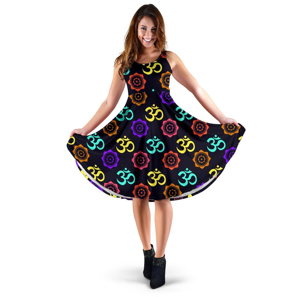 Chakra OM Print Pattern Sleeveless Dress