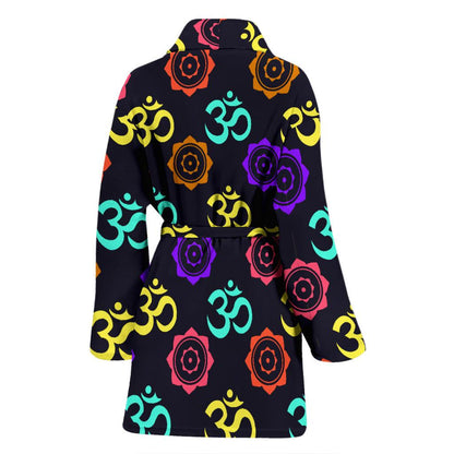 Chakra OM Print Pattern Women Bath Robe-JTAMIGO.COM