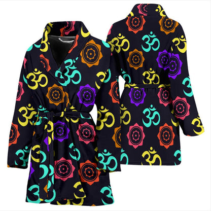 Chakra OM Print Pattern Women Bath Robe-JTAMIGO.COM