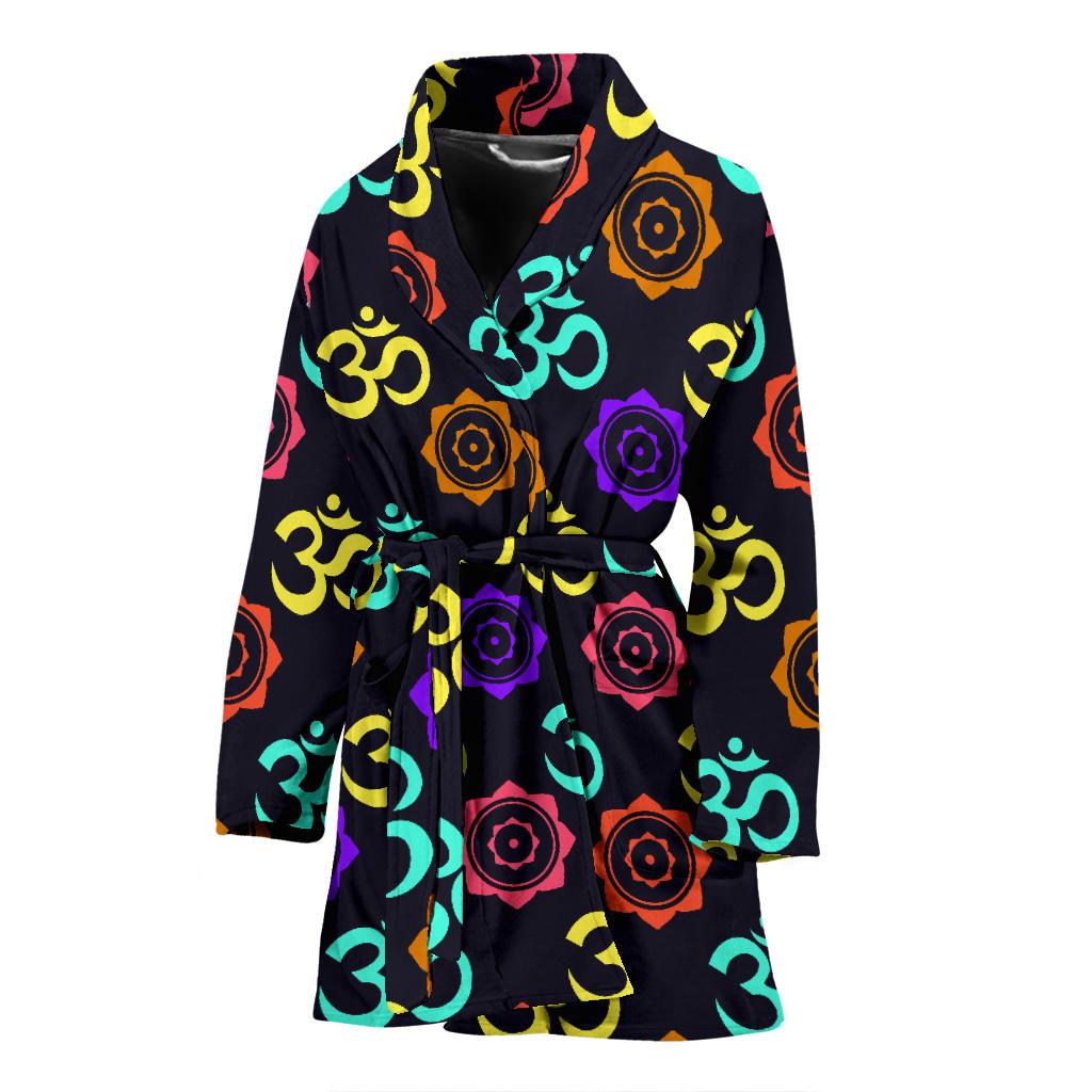 Chakra OM Print Pattern Women Bath Robe-JTAMIGO.COM