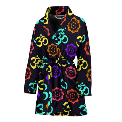Chakra OM Print Pattern Women Bath Robe-JTAMIGO.COM