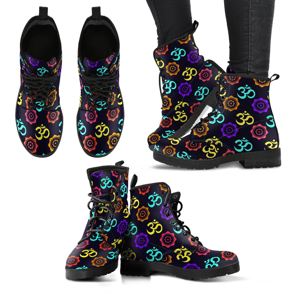 Chakra OM Print Pattern Women Leather Boots-JTAMIGO.COM