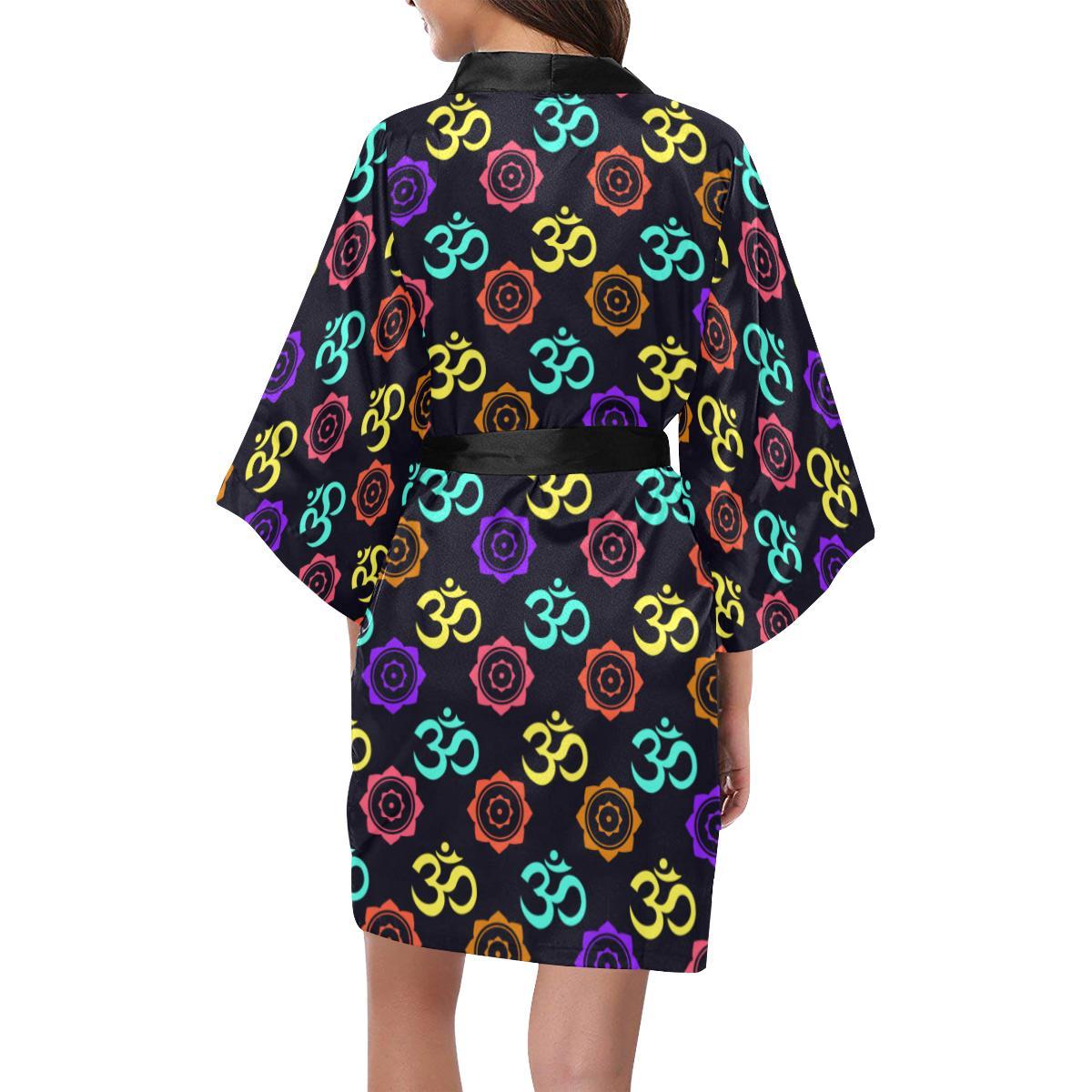 Chakra OM Print Pattern Women Short Kimono Robe