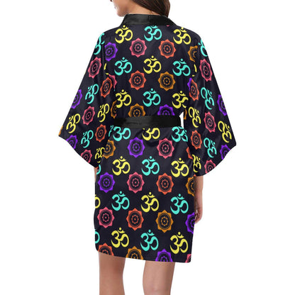 Chakra OM Print Pattern Women Short Kimono Robe