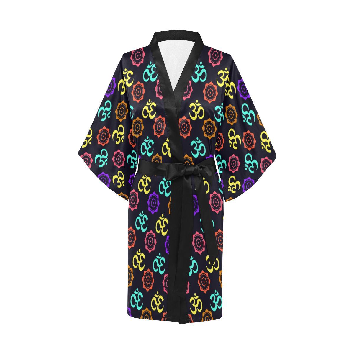 Chakra OM Print Pattern Women Short Kimono Robe