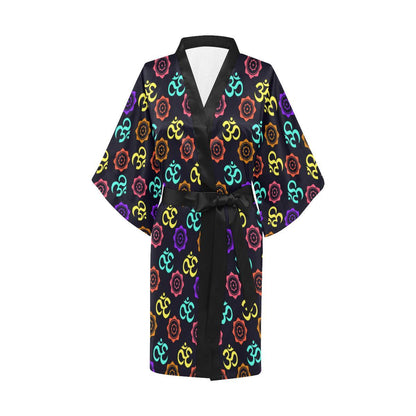 Chakra OM Print Pattern Women Short Kimono Robe