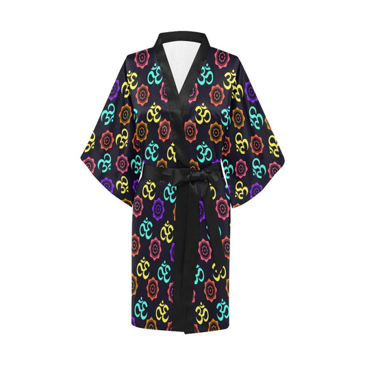 Chakra OM Print Pattern Women Short Kimono Robe