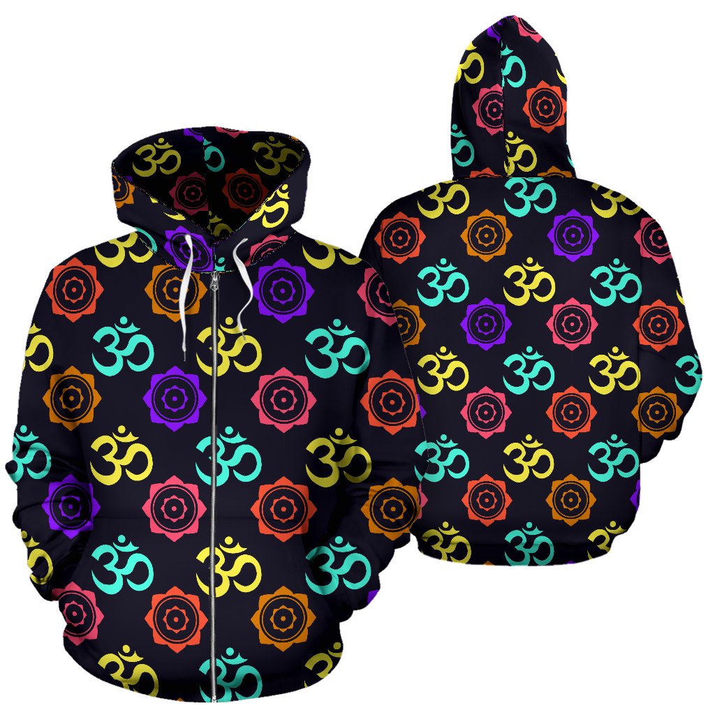 Chakra OM Print Pattern Zip Up Hoodie