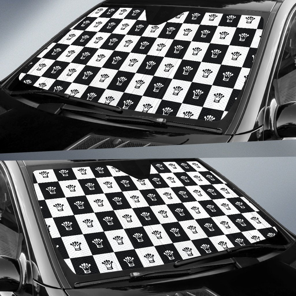Checkered Flag Crown Pattern Car Sun Shade For Windshield