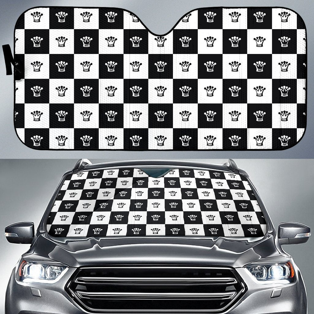 Checkered Flag Crown Pattern Car Sun Shade For Windshield
