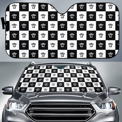 Checkered Flag Crown Pattern Car Sun Shade For Windshield