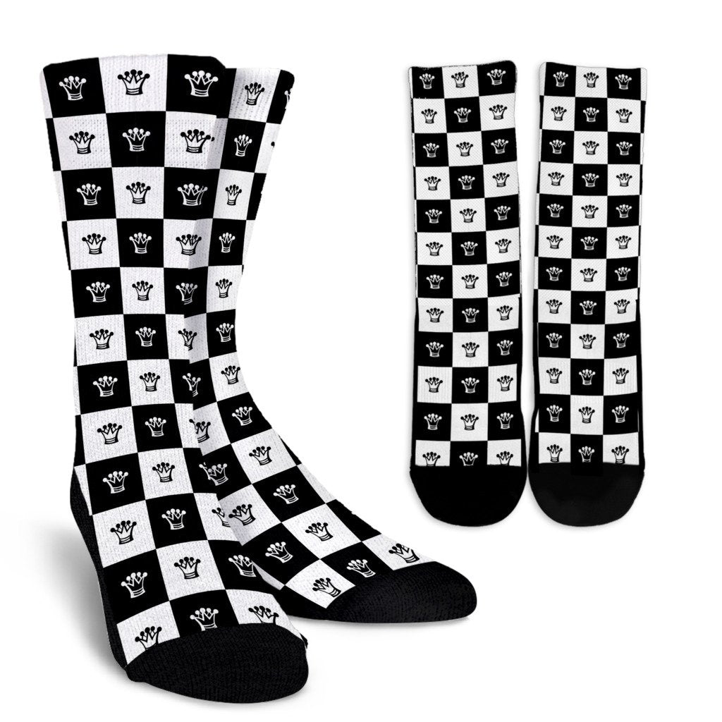 Checkered Flag Crown Pattern Crew Socks