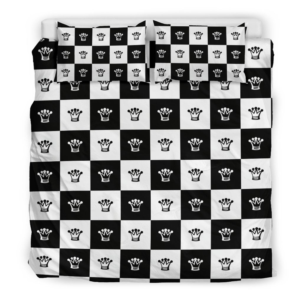 Checkered Flag Crown Pattern Duvet Cover Bedding Set