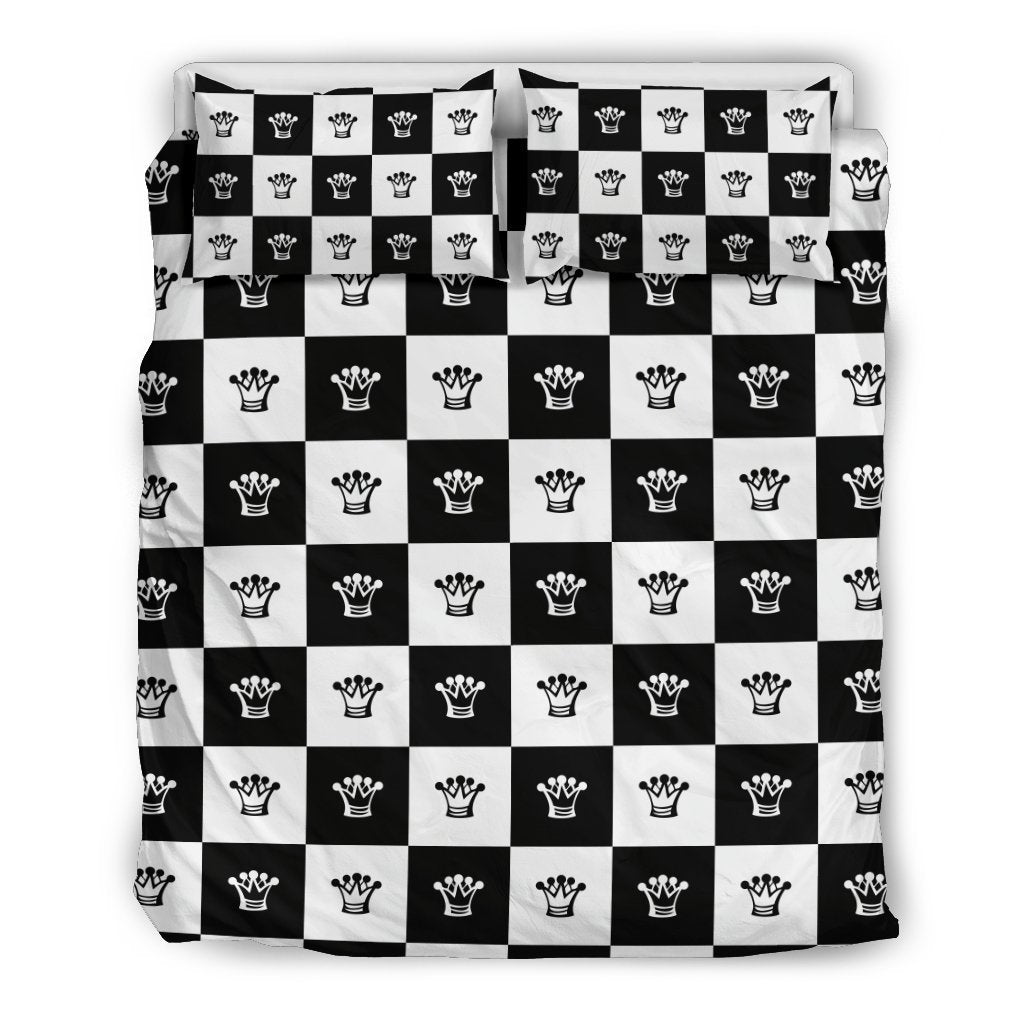 Checkered Flag Crown Pattern Duvet Cover Bedding Set