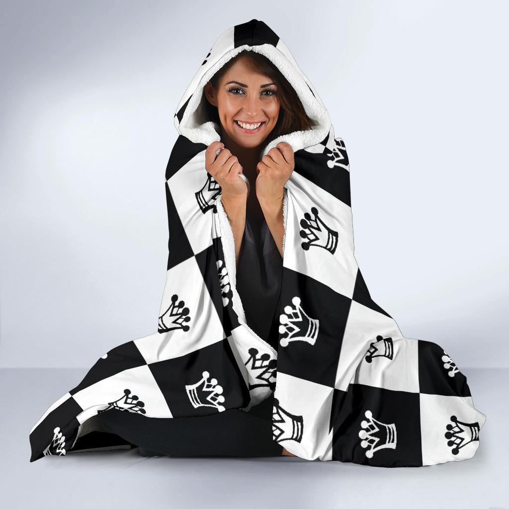 Checkered Flag Crown Pattern Hooded Blanket-JTAMIGO.COM
