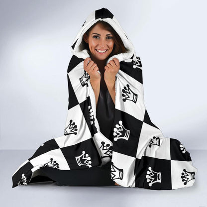 Checkered Flag Crown Pattern Hooded Blanket-JTAMIGO.COM