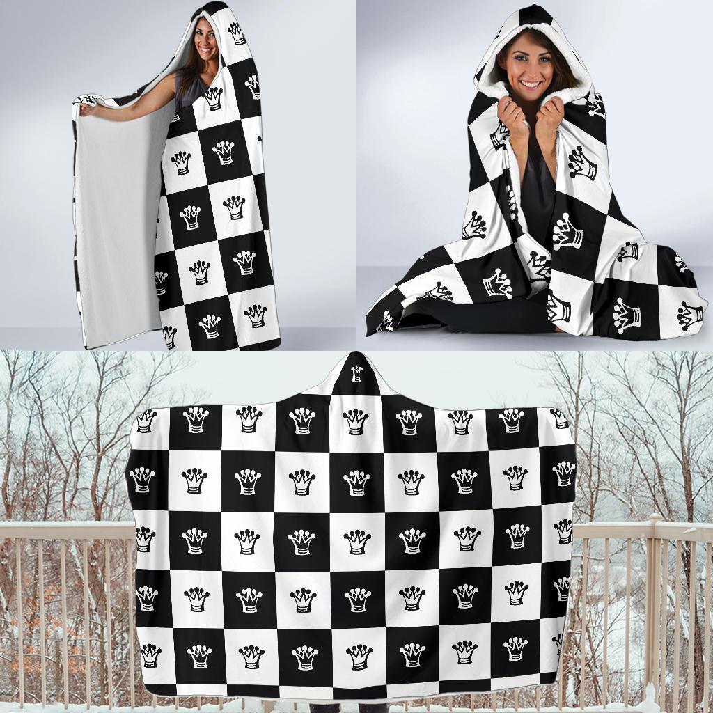 Checkered Flag Crown Pattern Hooded Blanket-JTAMIGO.COM