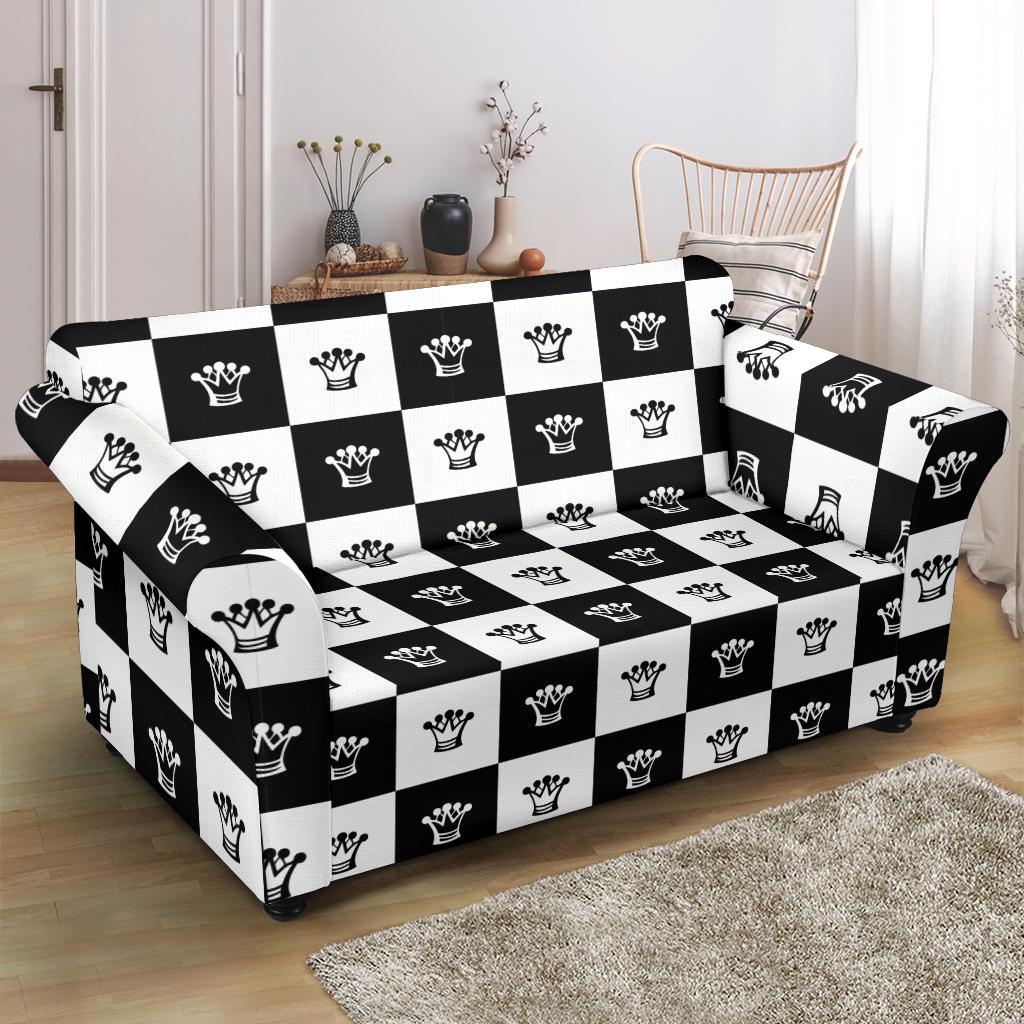 Checkered Flag Crown Pattern Loveseat Slipcover-JTAMIGO.COM