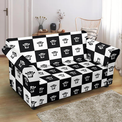 Checkered Flag Crown Pattern Loveseat Slipcover-JTAMIGO.COM