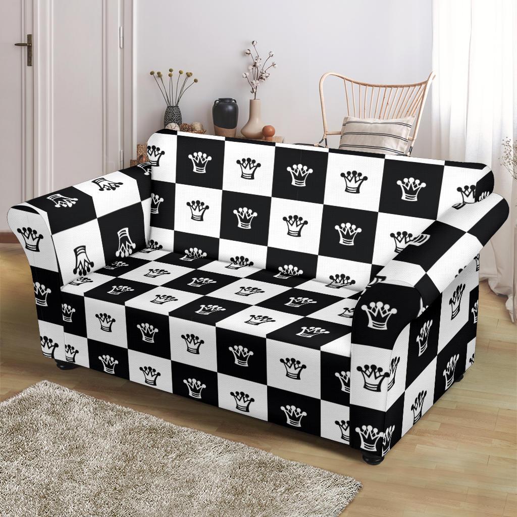 Checkered Flag Crown Pattern Loveseat Slipcover-JTAMIGO.COM