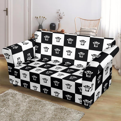 Checkered Flag Crown Pattern Loveseat Slipcover-JTAMIGO.COM
