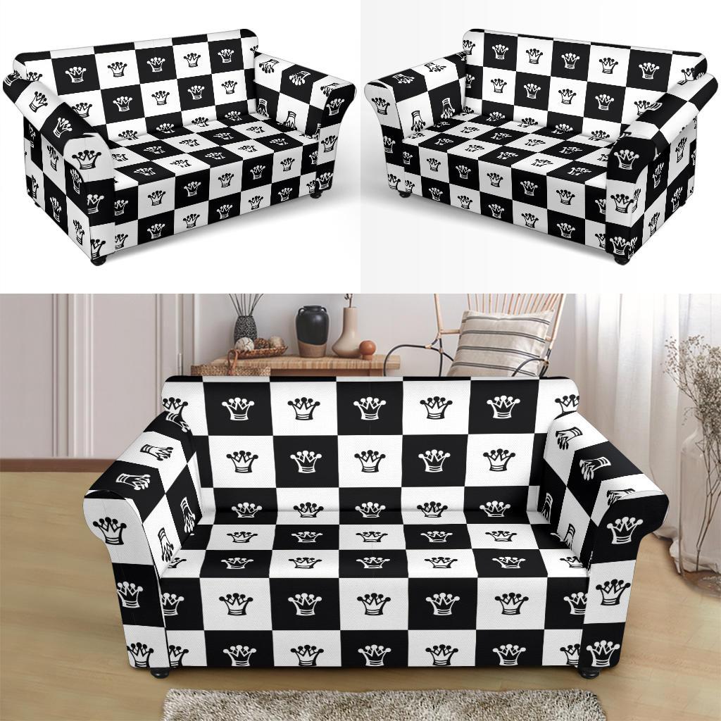 Checkered Flag Crown Pattern Loveseat Slipcover-JTAMIGO.COM