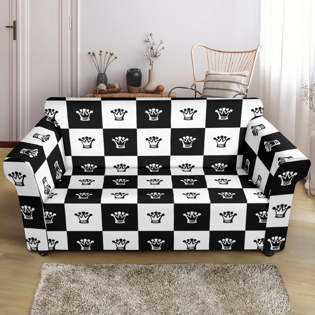 Checkered Flag Crown Pattern Loveseat Slipcover-JTAMIGO.COM