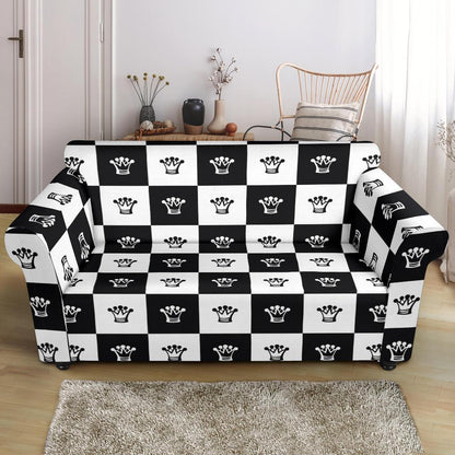 Checkered Flag Crown Pattern Loveseat Slipcover-JTAMIGO.COM