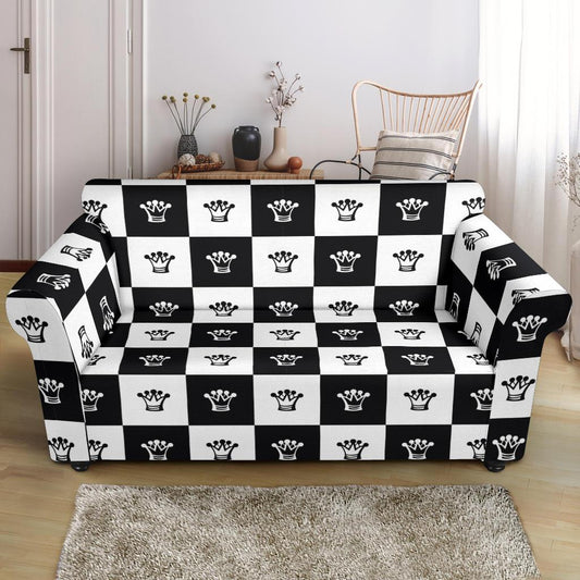 Checkered Flag Crown Pattern Loveseat Slipcover-JTAMIGO.COM