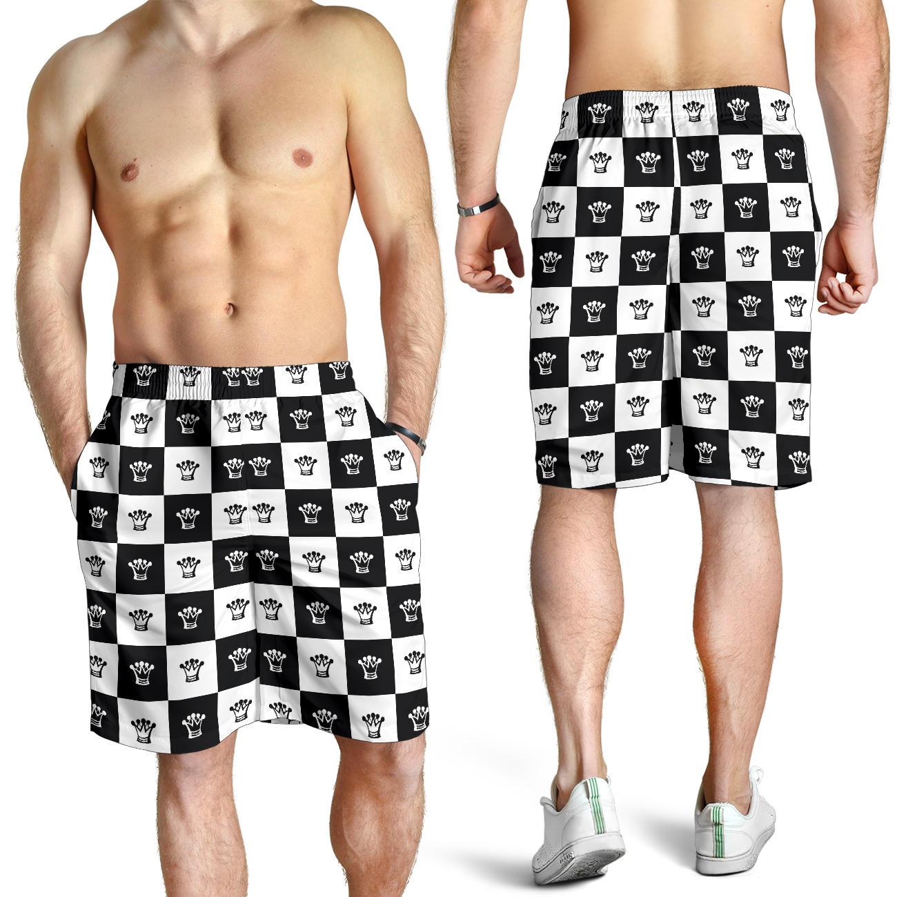 Checkered Flag Crown Pattern Mens Shorts-JTAMIGO.COM