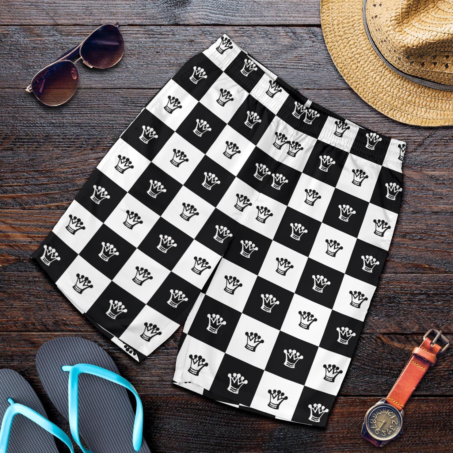 Checkered Flag Crown Pattern Mens Shorts-JTAMIGO.COM