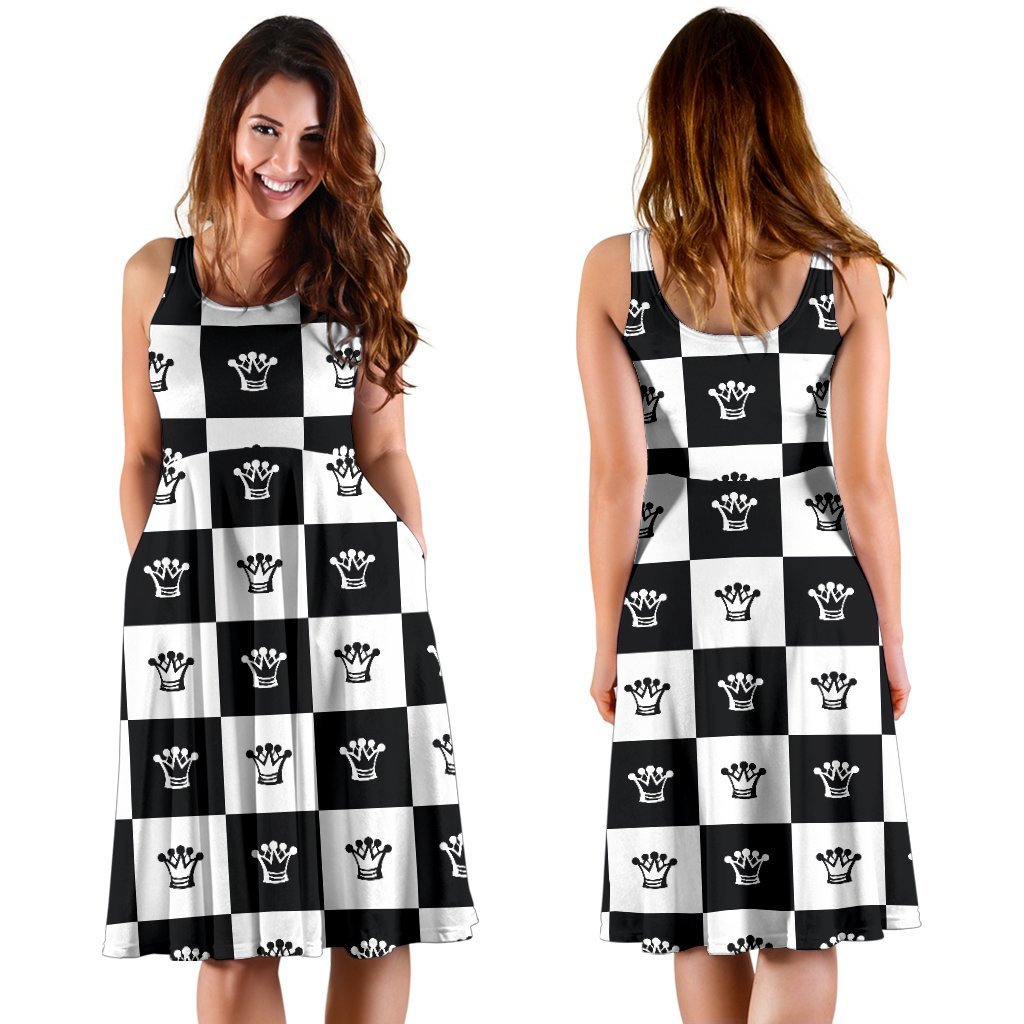 Checkered Flag Crown Pattern Sleeveless Dress