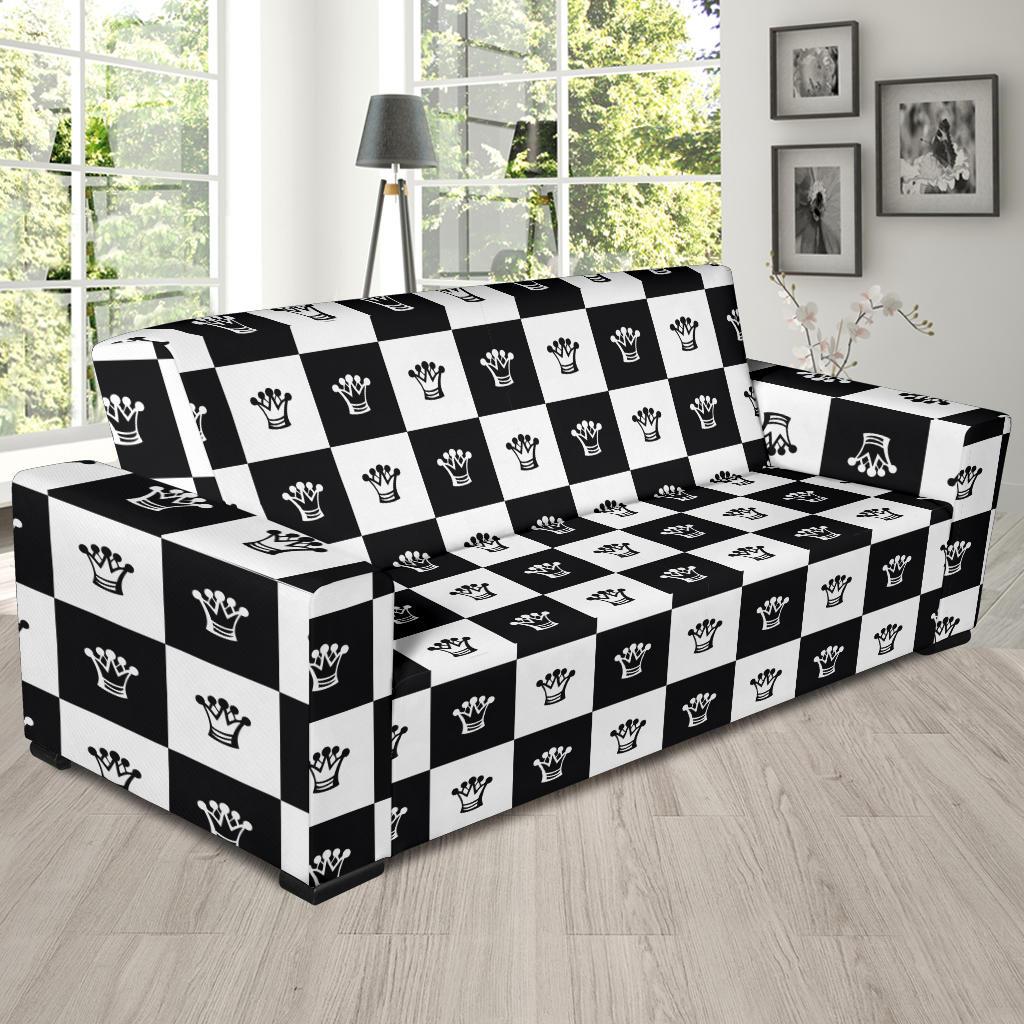 Checkered Flag Crown Pattern Sofa Slipcover-JTAMIGO.COM