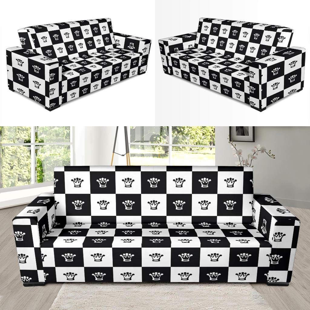 Checkered Flag Crown Pattern Sofa Slipcover-JTAMIGO.COM