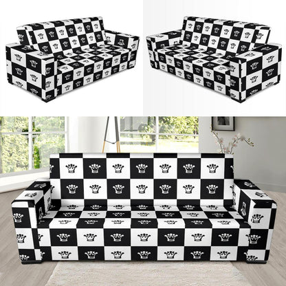 Checkered Flag Crown Pattern Sofa Slipcover-JTAMIGO.COM