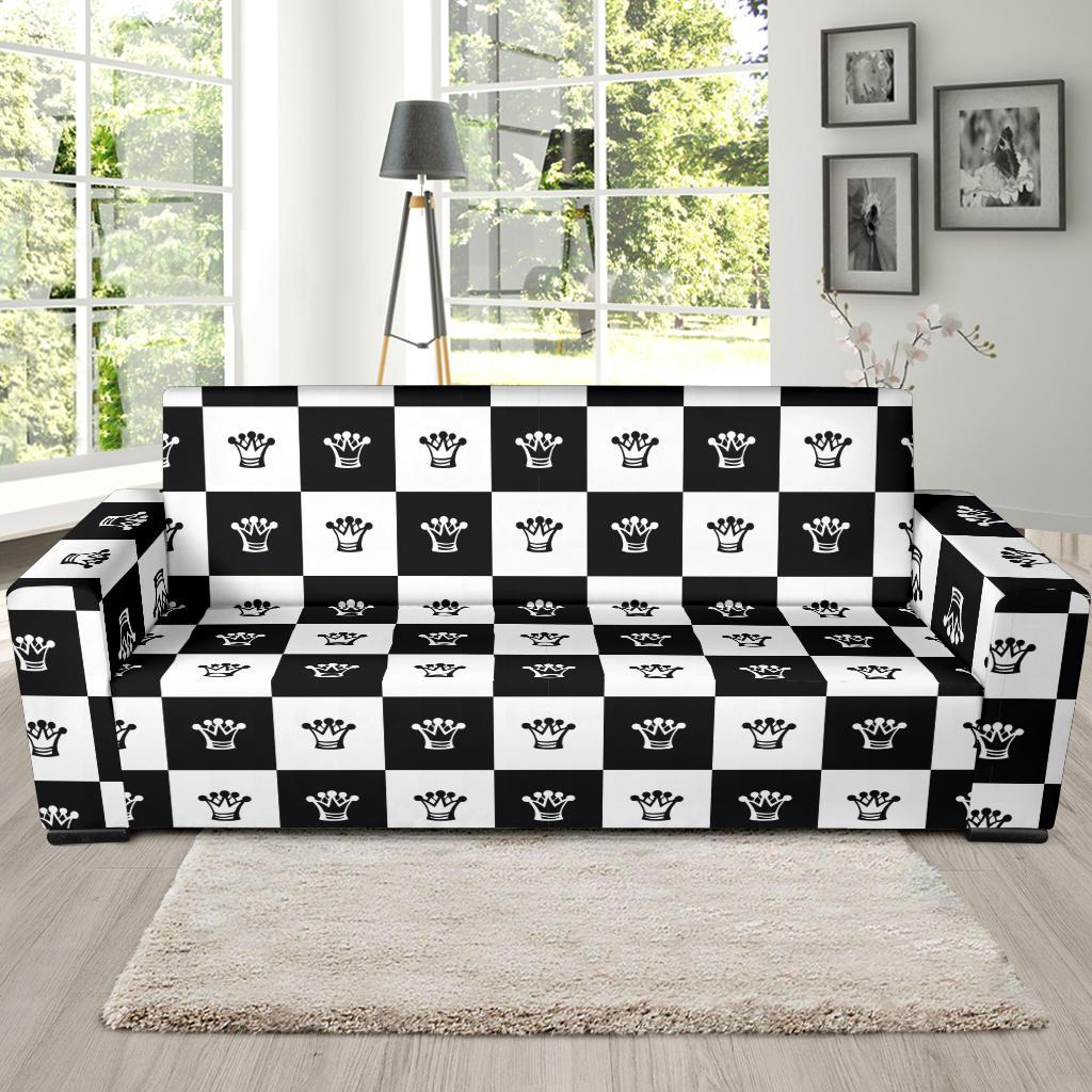 Checkered Flag Crown Pattern Sofa Slipcover-JTAMIGO.COM