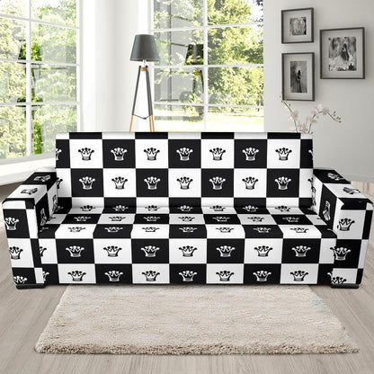 Checkered Flag Crown Pattern Sofa Slipcover-JTAMIGO.COM